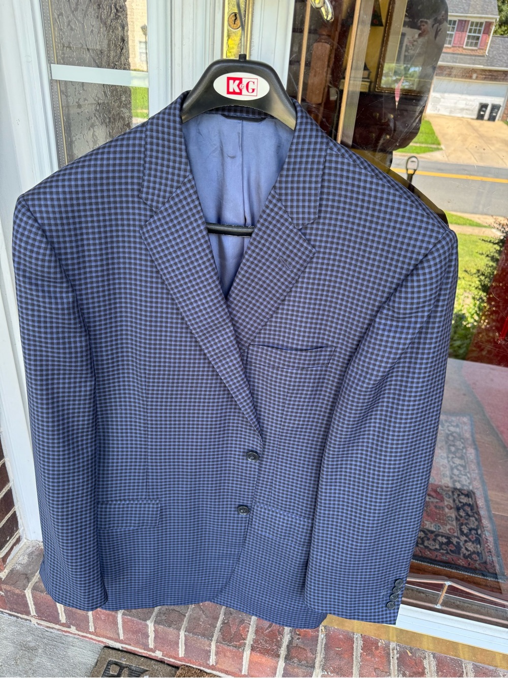 Men's Navy Blue Checked Sport Coat Blazer